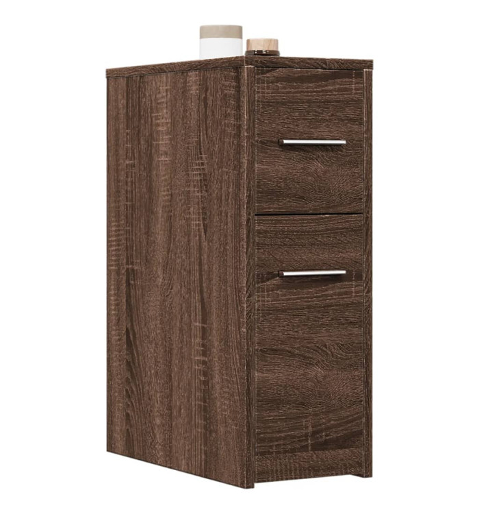 Armoire de salle de bain étroite avec roulettes chêne marron | Mobilier & Déco