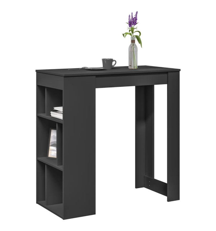 Table de bar avec étagères noir bois d'ingénierie | Mobilier & Déco