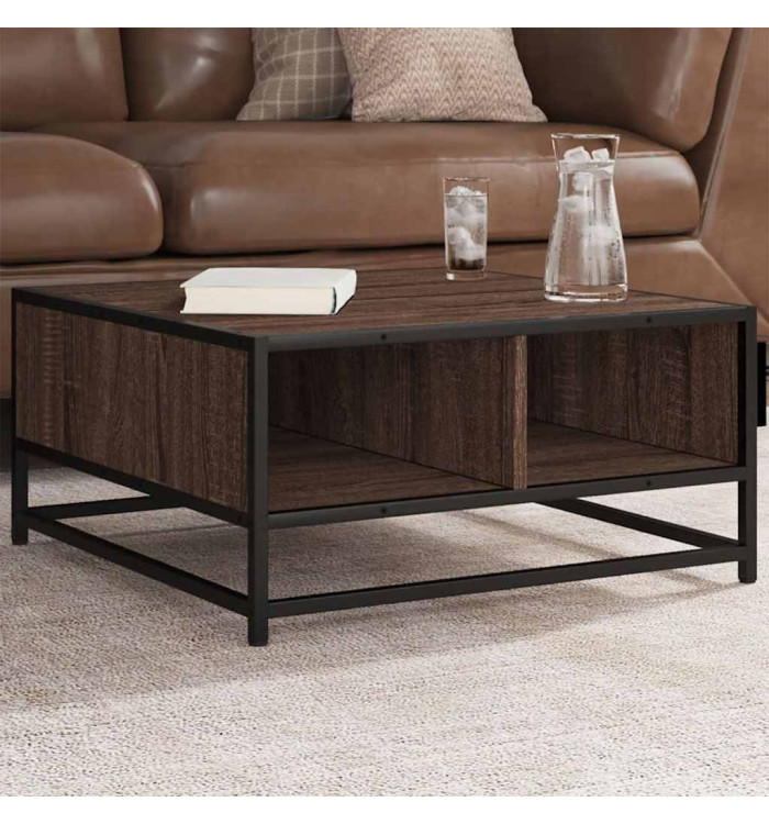 Table basse chêne marron 60,5x60,5x30cm bois d'ingénierie/métal | Mobilier & Déco