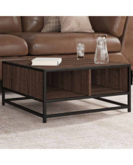 Table basse chêne marron 60,5x60,5x30cm bois d'ingénierie/métal | Mobilier & Déco