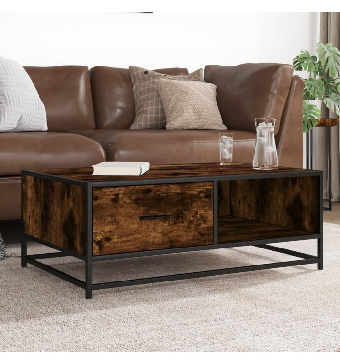 Table basse chêne fumé 90x57x35 cm bois d'ingénierie et métal | Mobilier & Déco