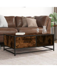 Table basse chêne fumé 90x57x35 cm bois d'ingénierie et métal | Mobilier & Déco