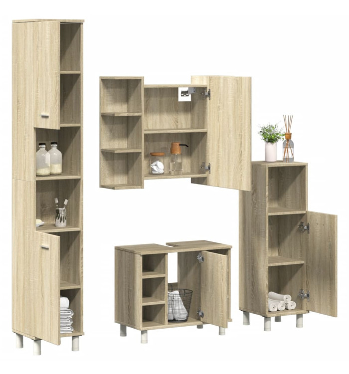 Ensemble de meubles de salle de bain 4 pcs chêne sonoma | Mobilier & Déco