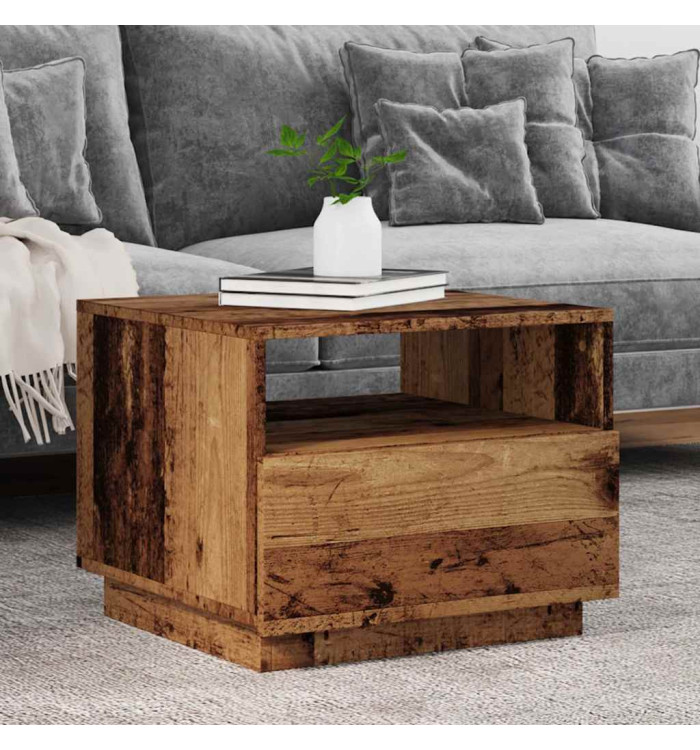 Table basse avec lumières LED vieux bois 50x49x40 cm | Mobilier & Déco