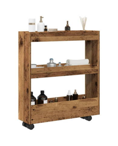 Chariot de rangement étroit 3 niveaux vieux bois | Mobilier & Déco