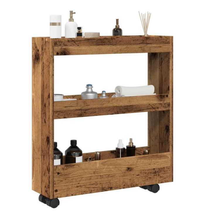 Chariot de rangement étroit 3 niveaux vieux bois | Mobilier & Déco
