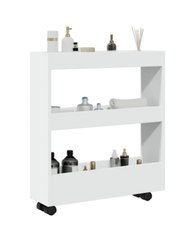 Chariot de rangement étroit 3 niveaux blanc bois d'ingénierie | Mobilier & Déco