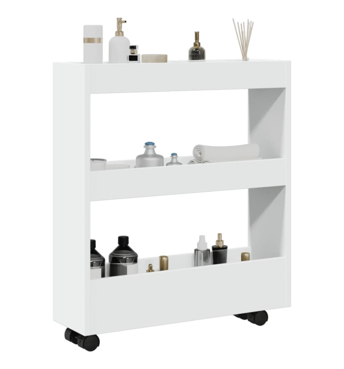 Chariot de rangement étroit 3 niveaux blanc bois d'ingénierie | Mobilier & Déco