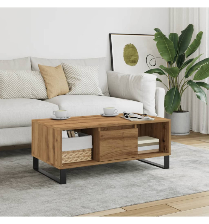 Table basse chêne artisanal 90x50x36,5 cm bois d'ingénierie | Mobilier & Déco