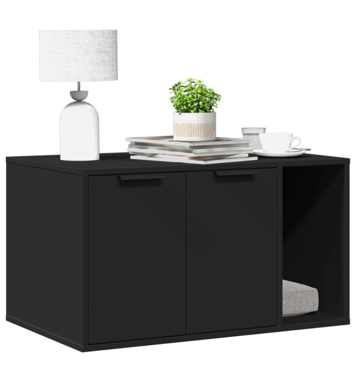 Meuble de bac à litière pour chat noir bois d'ingénierie | Mobilier & Déco