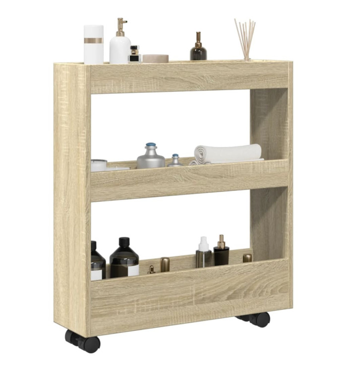 Chariot de rangement étroit 3 niveaux chêne sonoma | Mobilier & Déco