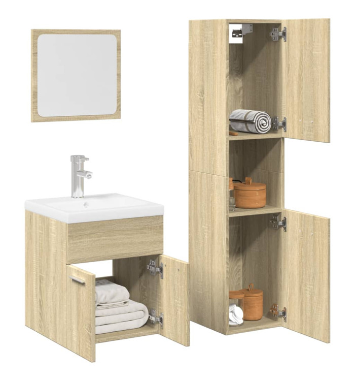 Ensemble de meubles de salle de bain 4 pcs chêne sonoma | Mobilier & Déco