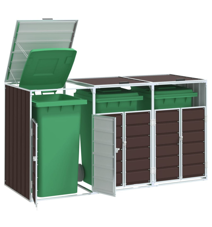 Rangement à roulettes pour poubelles pour trois bacs acier | Mobilier & Déco