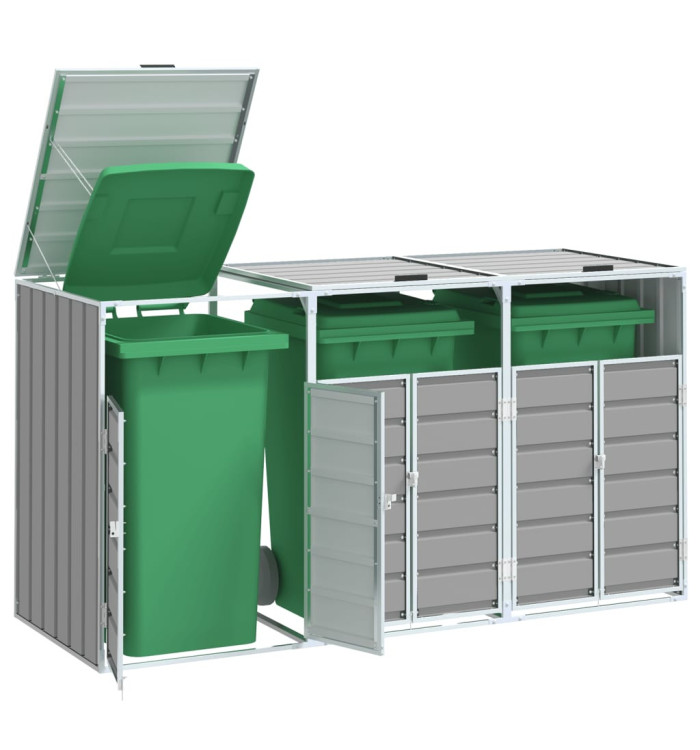 Rangement à roulettes pour poubelles pour trois bacs gris acier | Mobilier & Déco