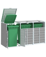 Rangement à roulettes pour poubelles pour trois bacs gris acier | Mobilier & Déco