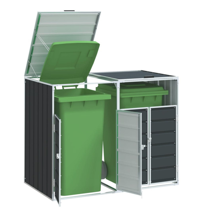 Rangement à roulettes pour poubelles pour deux bacs acier | Mobilier & Déco