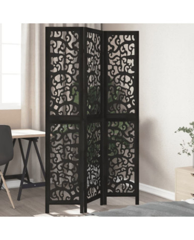 Cloison de séparation 3 panneaux noir bois de paulownia massif | Mobilier & Déco