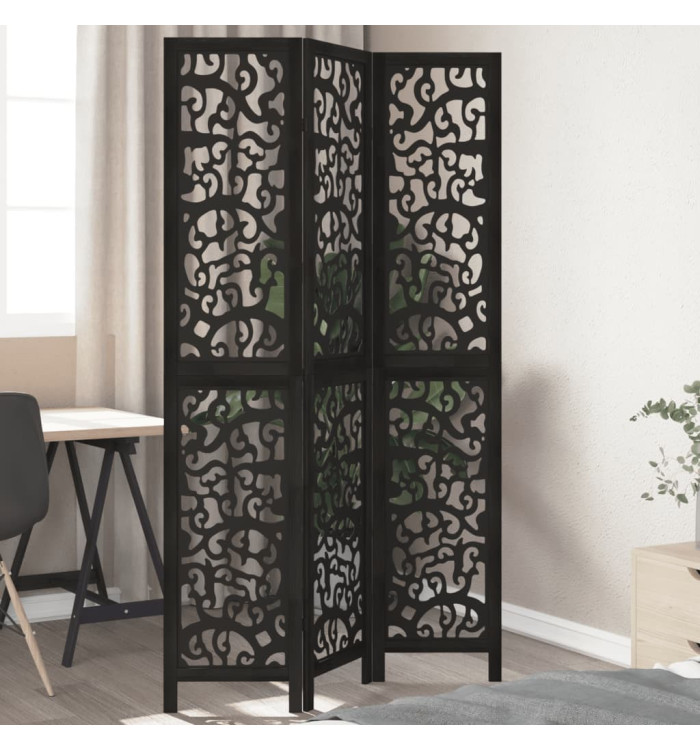Cloison de séparation 3 panneaux noir bois de paulownia massif | Mobilier & Déco