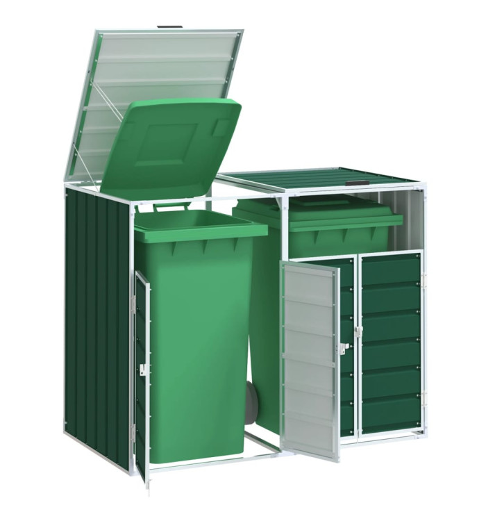 Rangement à roulettes pour poubelles pour deux bacs acier | Mobilier & Déco