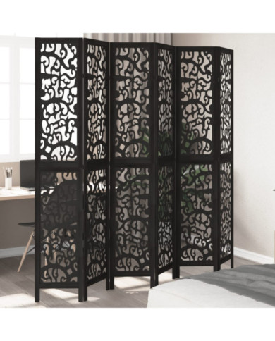 Cloison de séparation 6 panneaux noir bois de paulownia massif | Mobilier & Déco