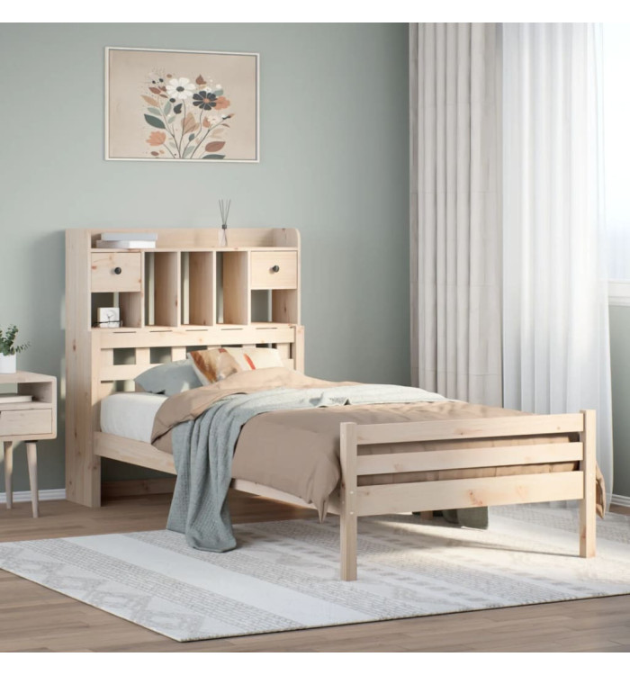 Lit bibliothèque sans matelas 90x200 cm bois de pin massif | Mobilier & Déco