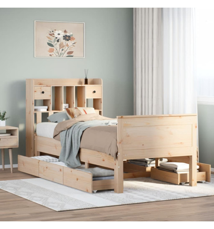 Lit bibliothèque sans matelas 90x200 cm bois de pin massif | Mobilier & Déco