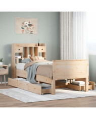 Lit bibliothèque sans matelas 90x200 cm bois de pin massif | Mobilier & Déco