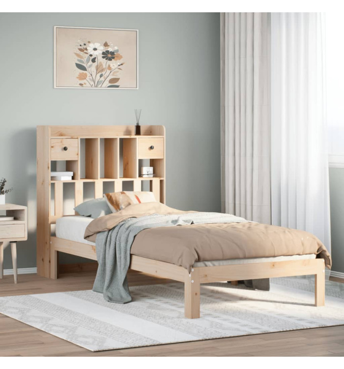 Lit bibliothèque sans matelas 90x190 cm bois de pin massif | Mobilier & Déco