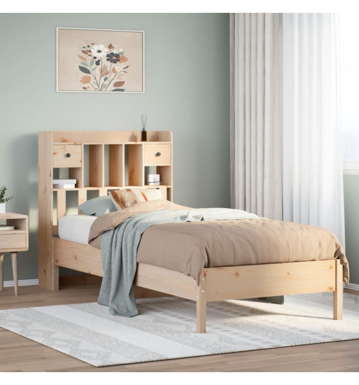 Lit bibliothèque sans matelas 90x190 cm bois de pin massif | Mobilier & Déco