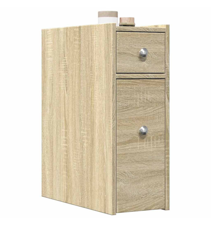 Armoire de salle de bain étroite avec roulettes chêne sonoma | Mobilier & Déco