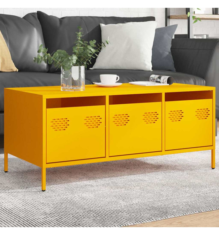 Table basse jaune moutarde 101,5x50x43,5cm acier laminé à froid | Mobilier & Déco