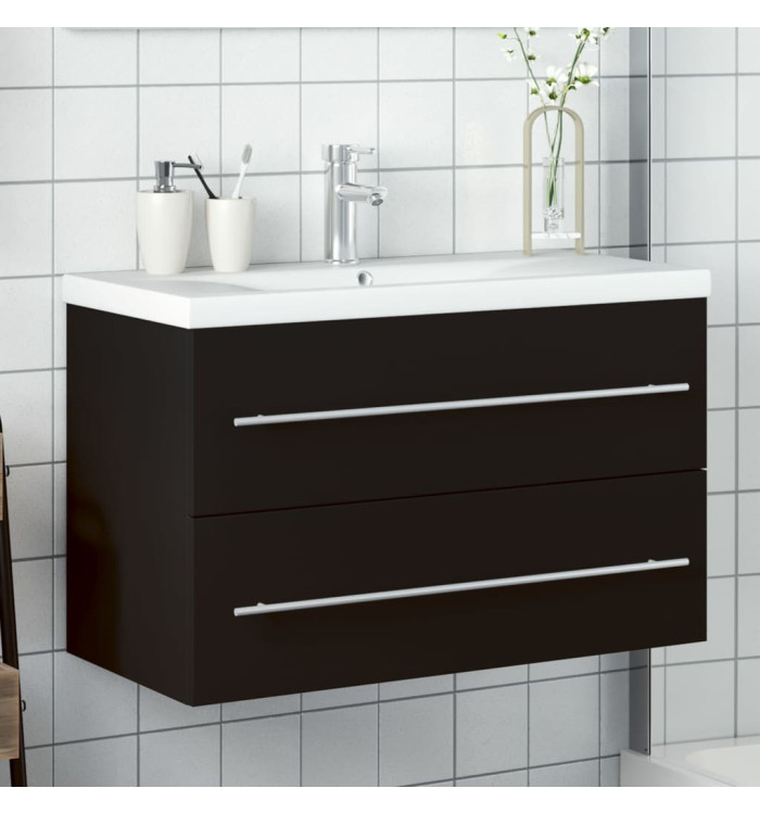 Armoire lavabo de salle de bain avec bassin intégré noir | Mobilier & Déco