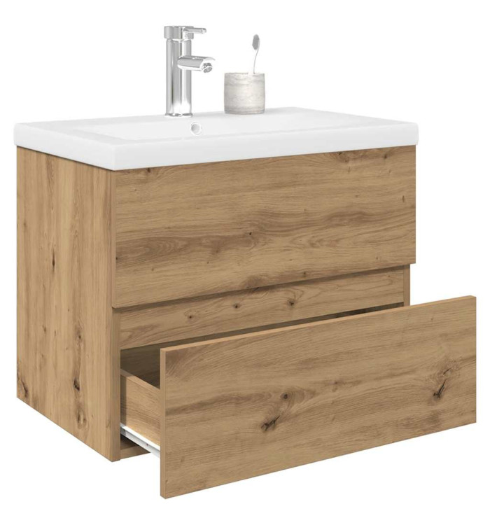 Meuble lavabo avec bassin et robinet intégrés chêne artisanal | Mobilier & Déco