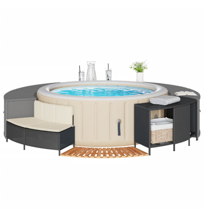 Cadre de bain à remous noir résine tressée bois massif d'acacia | Mobilier & Déco