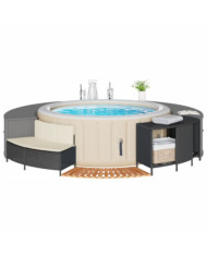 Cadre de bain à remous noir résine tressée bois massif d'acacia | Mobilier & Déco