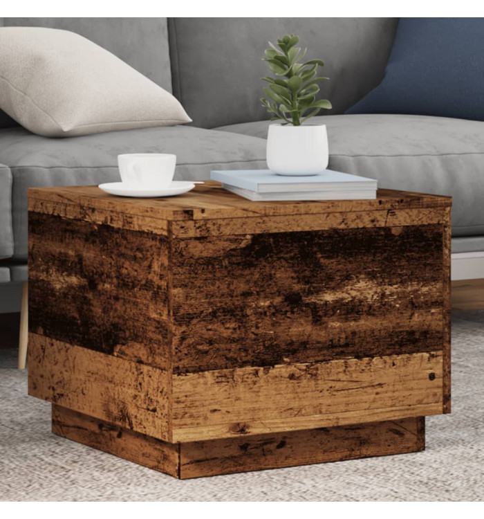Table basse avec lumières LED vieux bois 50x50x40 cm | Mobilier & Déco