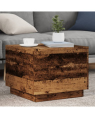 Table basse avec lumières LED vieux bois 50x50x40 cm | Mobilier & Déco