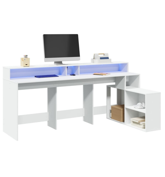 Bureau avec lumières LED blanc 200x104x91 cm bois d'ingénierie | Mobilier & Déco