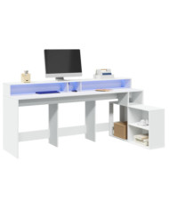 Bureau avec lumières LED blanc 200x104x91 cm bois d'ingénierie | Mobilier & Déco