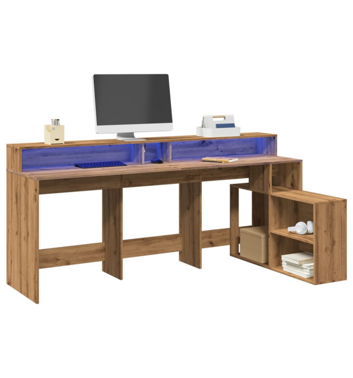 Bureau avec lumières LED chêne artisanal bois d'ingénierie | Mobilier & Déco