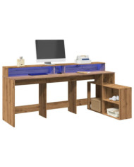 Bureau avec lumières LED chêne artisanal bois d'ingénierie | Mobilier & Déco