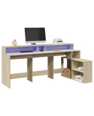 Bureau avec lumières LED chêne sonoma bois d'ingénierie | Mobilier & Déco