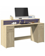 Bureau avec lumières LED chêne sonoma bois d'ingénierie | Mobilier & Déco