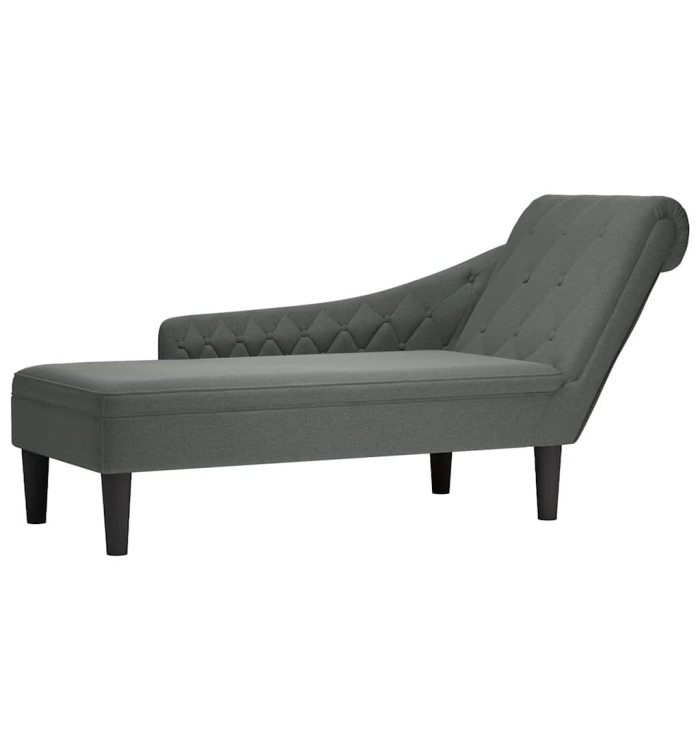 Fauteuil long avec coussin et accoudoir droit gris foncé tissu | Mobilier & Déco