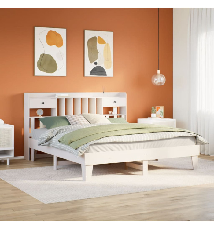 Cadre de lit sans matelas blanc 180x200 cm bois massif de pin | Mobilier & Déco