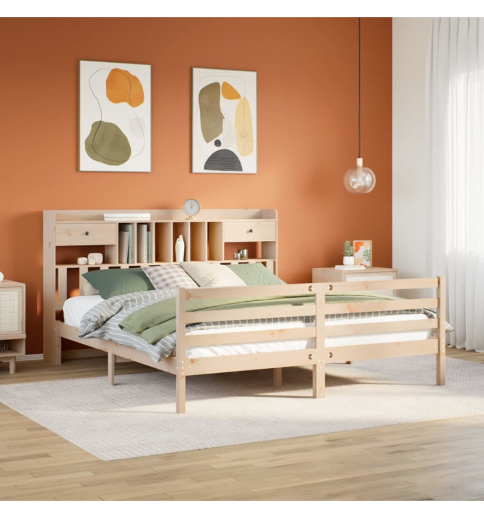 Lit bibliothèque sans matelas 180x200 cm bois massif de pin | Mobilier & Déco