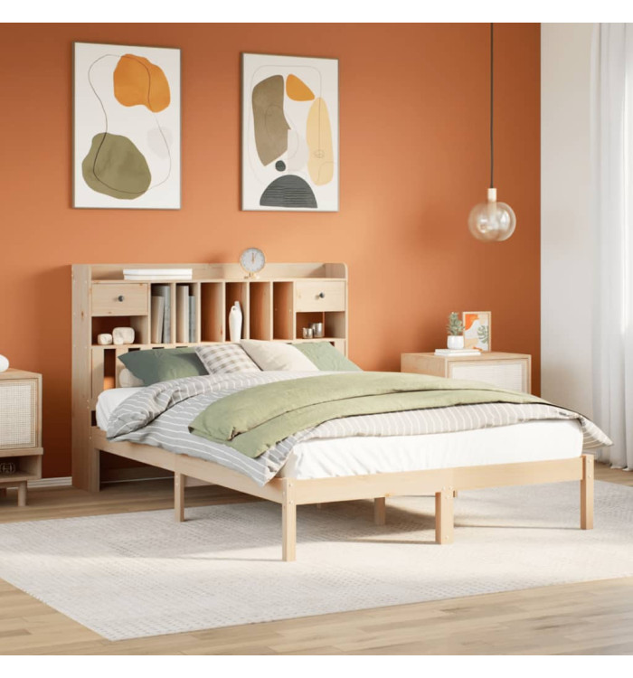 Lit bibliothèque sans matelas 150x200 cm bois massif de pin | Mobilier & Déco