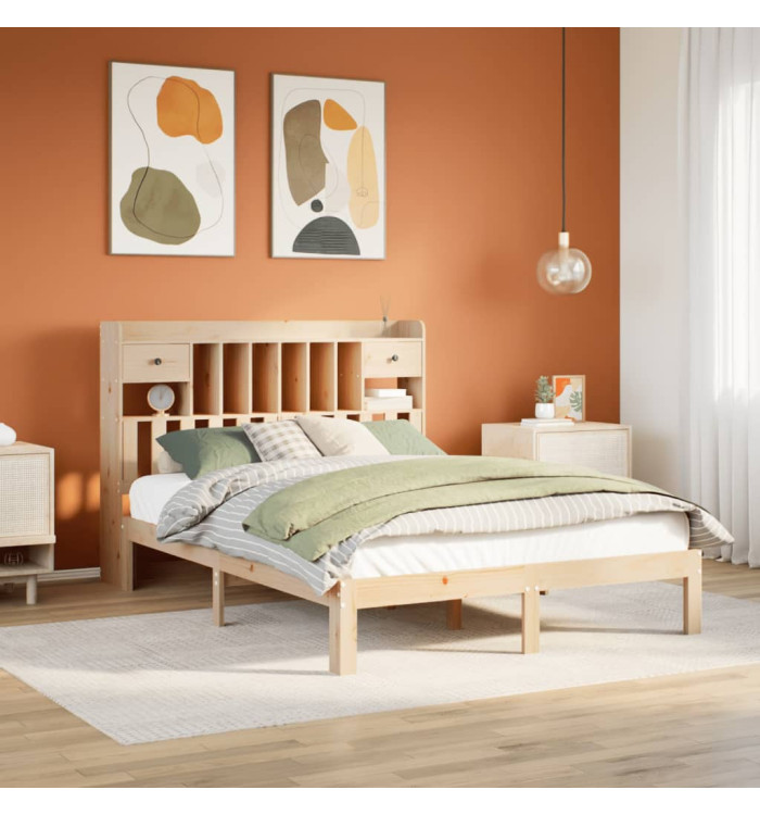 Lit bibliothèque sans matelas 150x200 cm bois massif de pin | Mobilier & Déco