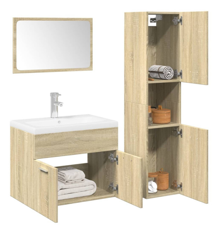 Ensemble de meubles de salle de bain 3 pcs chêne sonoma | Mobilier & Déco