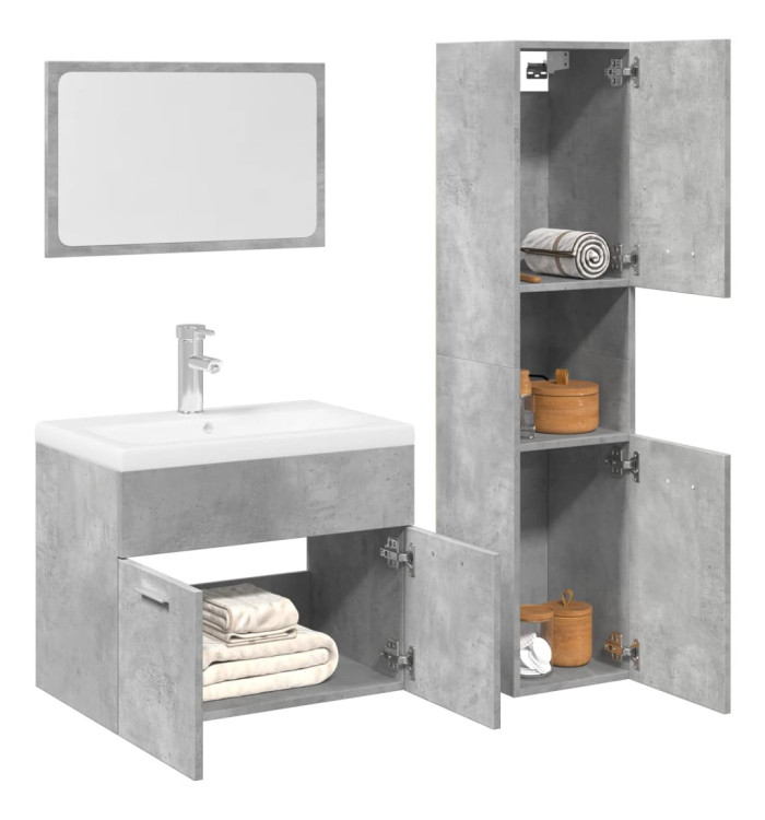 Ensemble de meubles de salle de bain 3 pcs gris béton | Mobilier & Déco